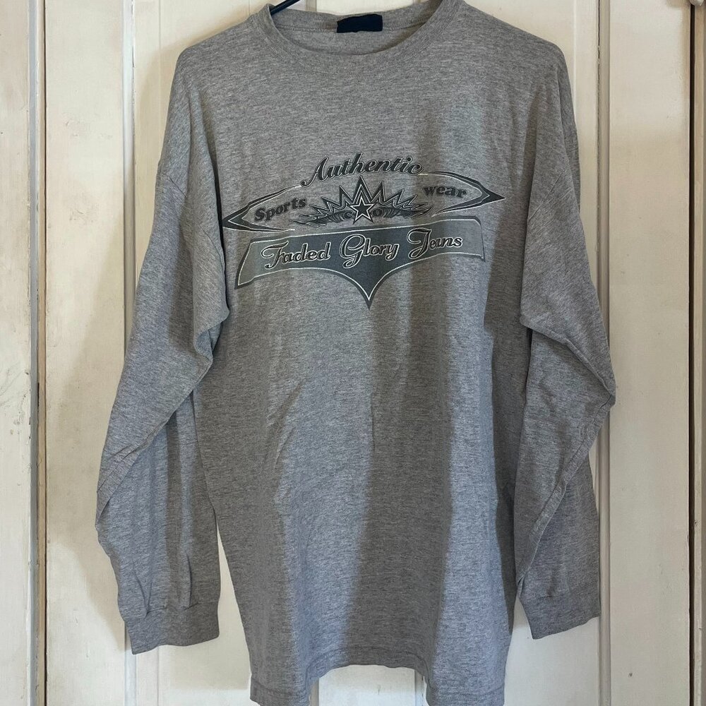 Faded Glory Gray Long Sleeve Shirt Large Casual Cotton Blend Tee